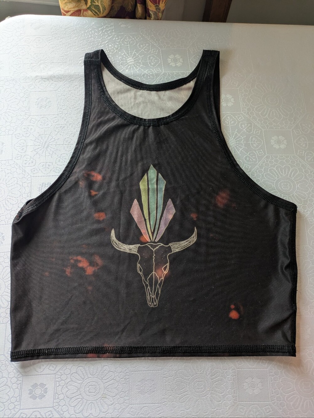 teeki Crop Muscle Festival XS T Shirt w Southwest Skull Graphic
